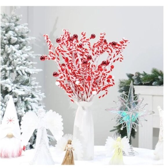 12PCS Christmas Tree Decoration Red/White Christmas Decor Picks NEW - Picture 6 of 6